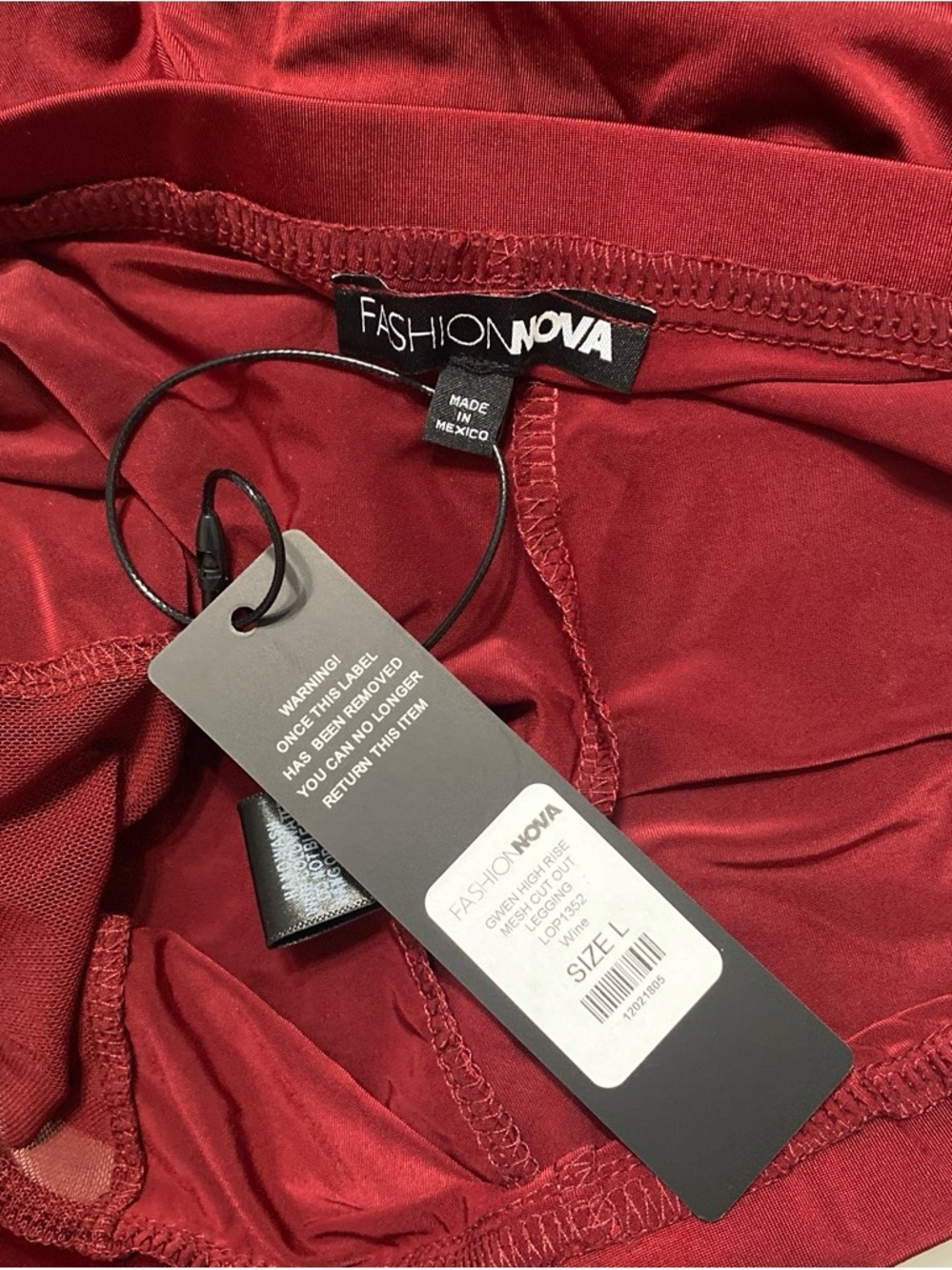 Fashion Nova Women's Maroon Mesh-Panel Leggings - Picture 5 of 7